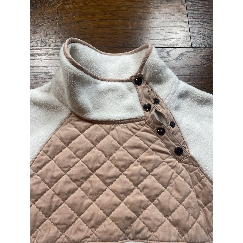 Abercrombie & Fitch Asymmetrical Snap‎ Quilted Fleece Pullover Cream Tan Small - Picture 7 of 10